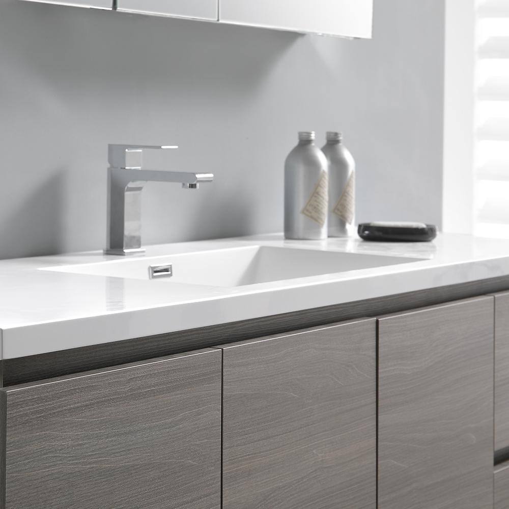 Modern 59'' Gray Acrylic Single Sink Vanity Set with Medicine Cabinet