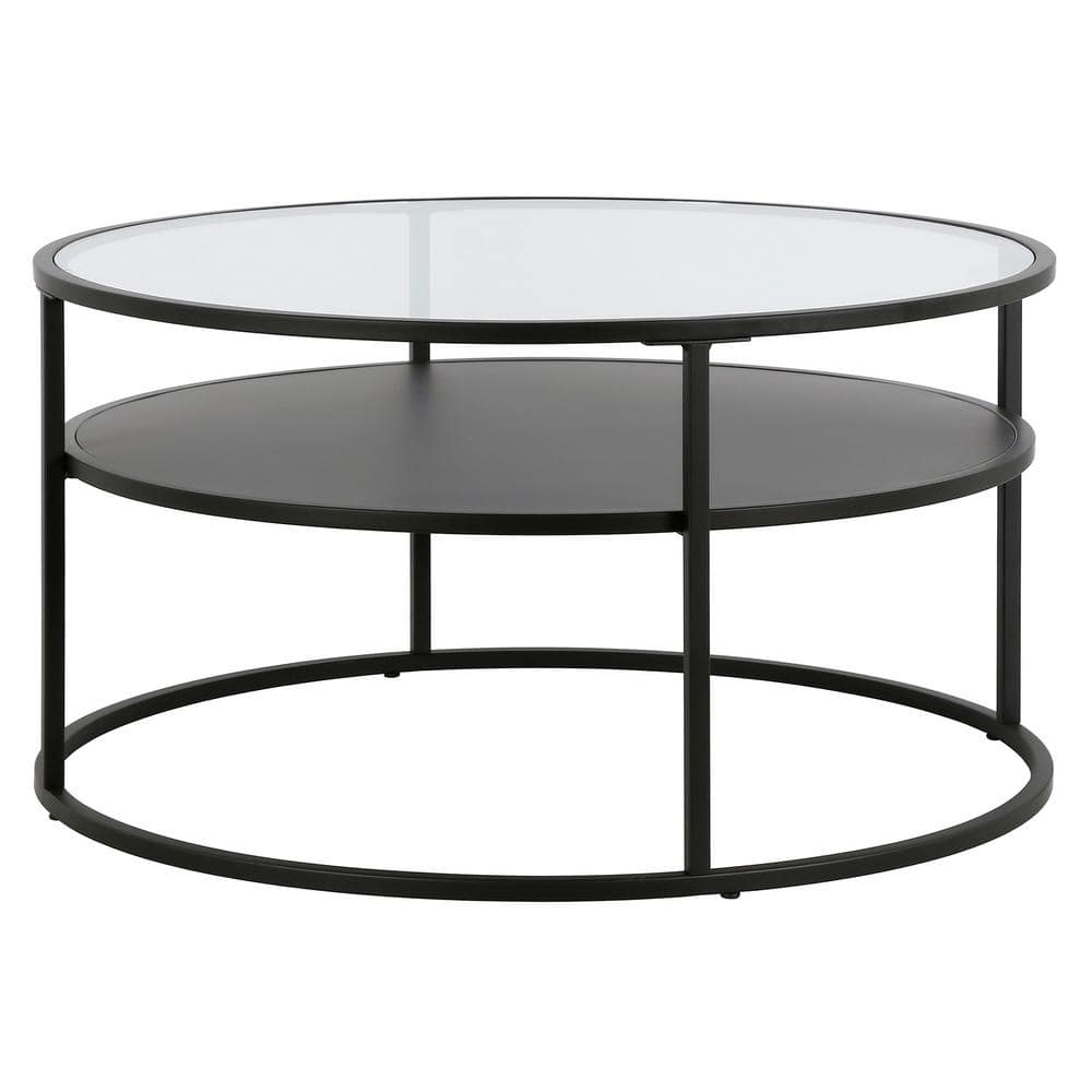 Ada 32" Blackened Bronze Round Coffee Table with Glass Top