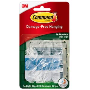 Outdoor Light Clips, Clear, Damage Free Decorating, 16 Clips and 20 Command Strips