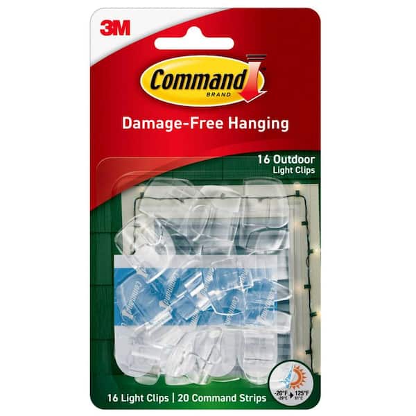 Command Outdoor Light Clips, Clear, Damage Free Decorating, 16 Clips and 20 Command Strips