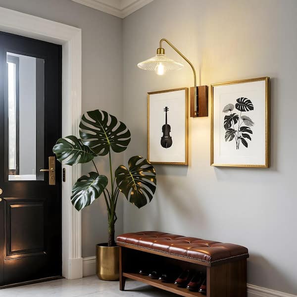 KAISITE 1-Light Gold Mid Century Swing Arm Wall Lamp Light with