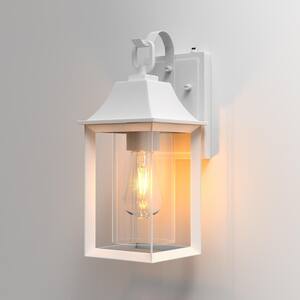 Decorators 14 in.  E26 White Farmhouse Cylinder Dusk to Dawn Outdoor Hardwired Cylinder Glass Sconce