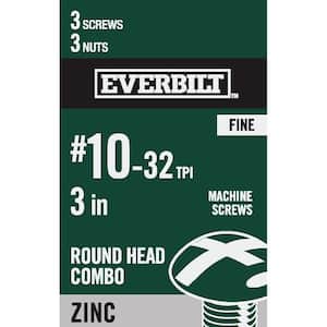 #10-32 x 3 in. Combo Round Head Zinc Plated Machine Screw (3-Pack)