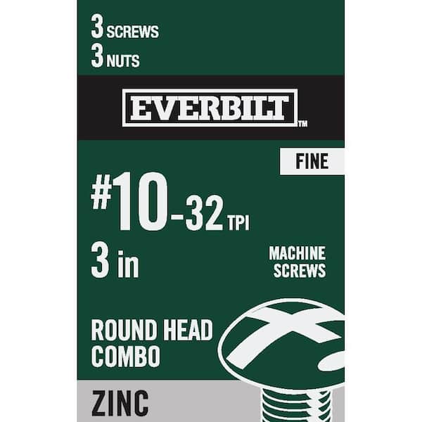 Everbilt #10-32 x 3 in. Zinc Plated Combo Round Head Machine Screw (3-Pack)