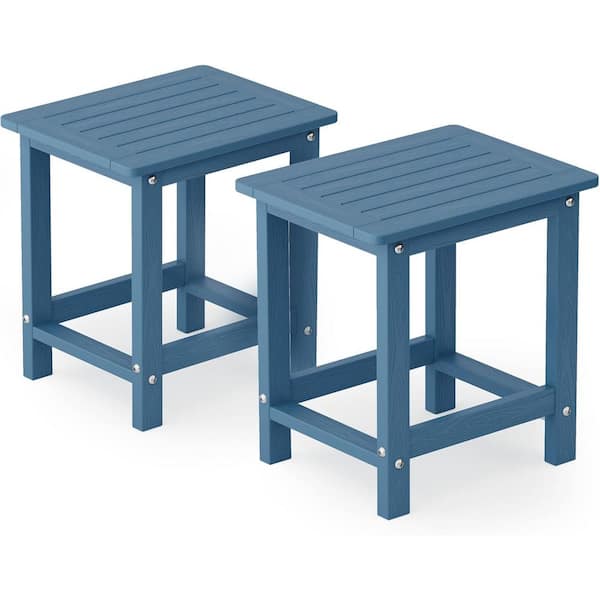 Mximu 16.73 in. H Navy Square Single Layer Plastic Adirondack Outdoor Patio Side Table (Set of 2)