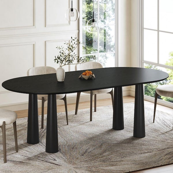 Oval Black Solid Wood 79 in. Kitchen Tables 4-Legs Dining Table Seats 8