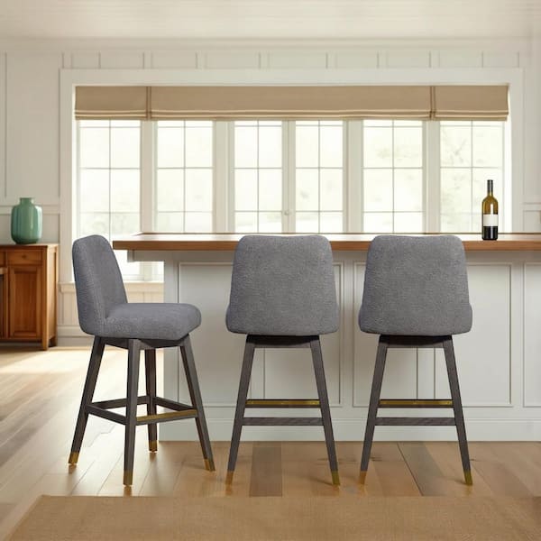 Armen Living Amelia 30 in. Gray/Gray Oak High Back Rubberwood Bar Stool with Polyester Seat (Set of 3)