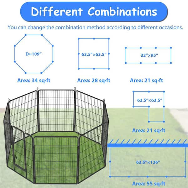 32 in. W x 40 in. H 8-Panels Metal Garden Fence Heavy Duty Foldable Dog Pens Outdoor Dog Fence Dog Playpen