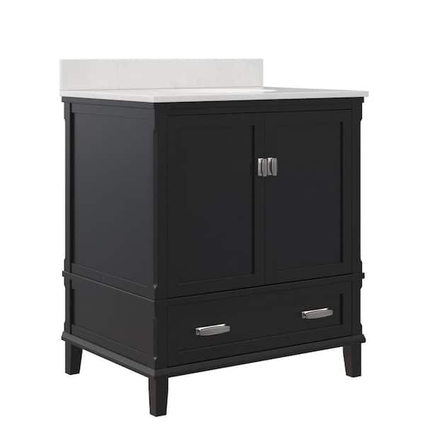 Dorel Living Irving 30 in. W Bath Vanity in Black with Soft White Engineered Stone Vanity Top with Pre-Installed Porcelain Basin