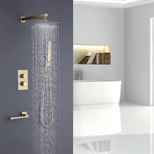 Single-Handle 1-Spray High-Pressure Tub and Shower Faucet with Hand Shower in Brushed Gold (Valve Included)