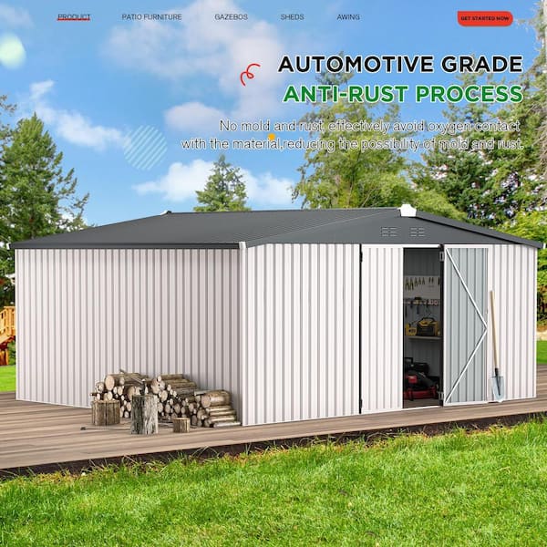 AECOJOY 14 ft. W x 12 ft. D Metal Shed with Double Lockable Doors