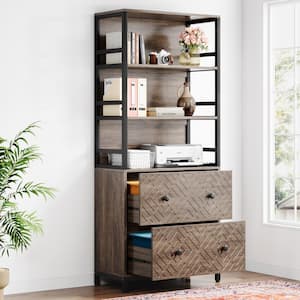 Atencio 2-Drawer Dark Gray Engineered Wood 31.5 in. W Vertical File Cabinet with 3-Tier Storage Shelves for Home Office