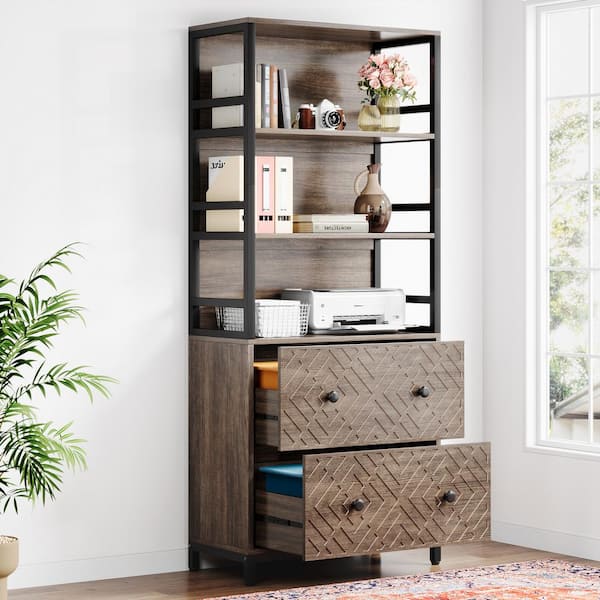 BYBLIGHT Atencio 2-Drawer Dark Gray Engineered Wood 31.5 in. W Vertical File Cabinet with 3-Tier Storage Shelves for Home Office