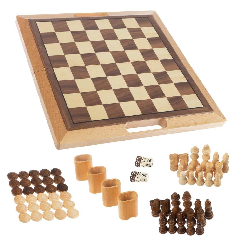 15 Large Wooden Chess/Checkers Board Game Set with Chess Game Pieces and  Drawer