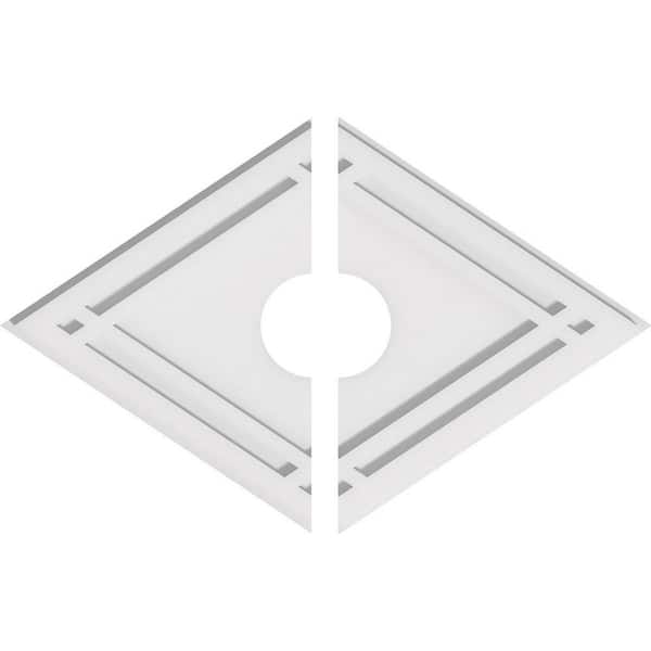 Ekena Millwork 24 in. W x 16 in. H x 4 in. ID x 1 in. P Diamond Architectural Grade PVC Contemporary Ceiling Medallion (2-Piece)