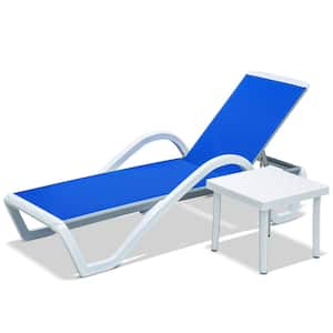 Blue Adjustable Backrest Outdoor Aluminum Polypropylene Chair Patio Chaise Lounge with Table