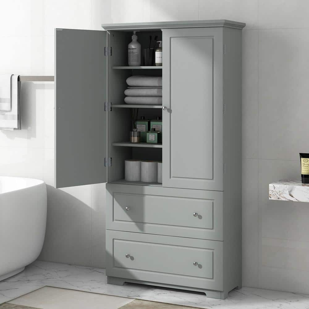 Nestfair 32.6 in. W x 13 in. D x 62.3 in. H Freestanding Gray Linen Cabinet Wide Bathroom Storage Cabinet