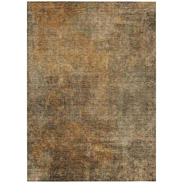Brown, Beige, Taupe 10 ft. x 14 ft. Woven Abstract Polyester Rectangle Indoor / Outdoor Area Rug