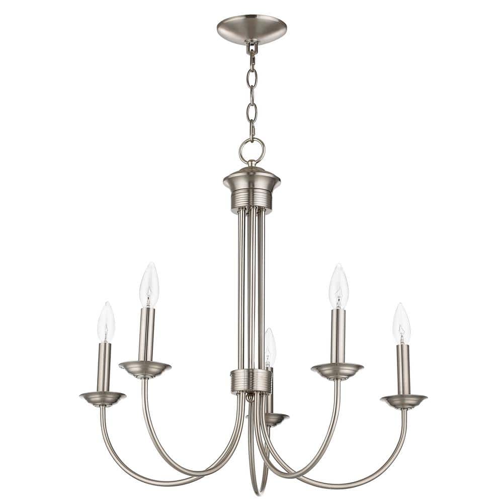 Estate Elegance 5-Light Brushed Nickel Chandelier with Candelabra Bulbs