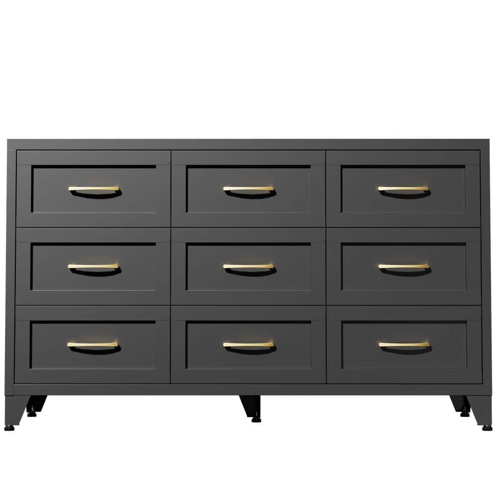 9-Drawer Black Metal Dresser, Low-Profile Chest with Quiet-Glide Rails, Storage for Bedroom Hallway price history on PriceWatchPro