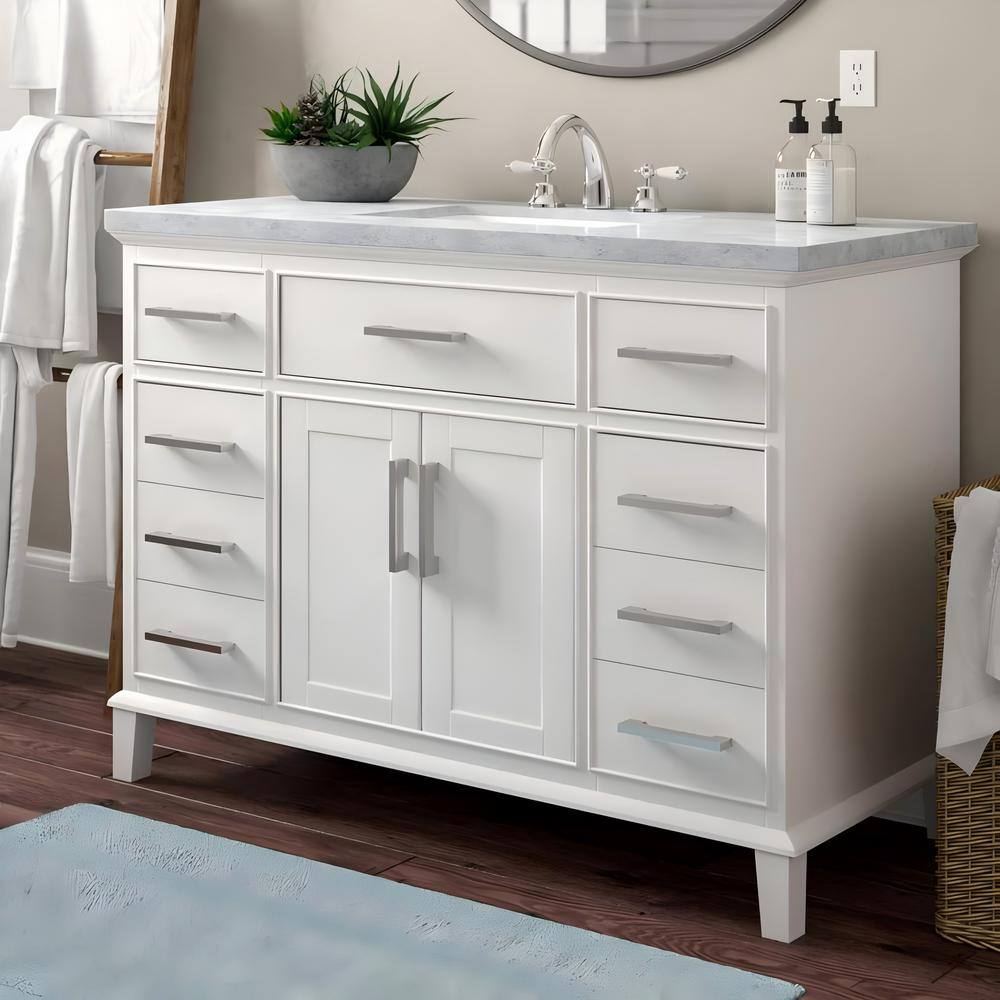 48 in. Leigh Single Sink Bathroom Vanity in White with Carrara Marble Vanit