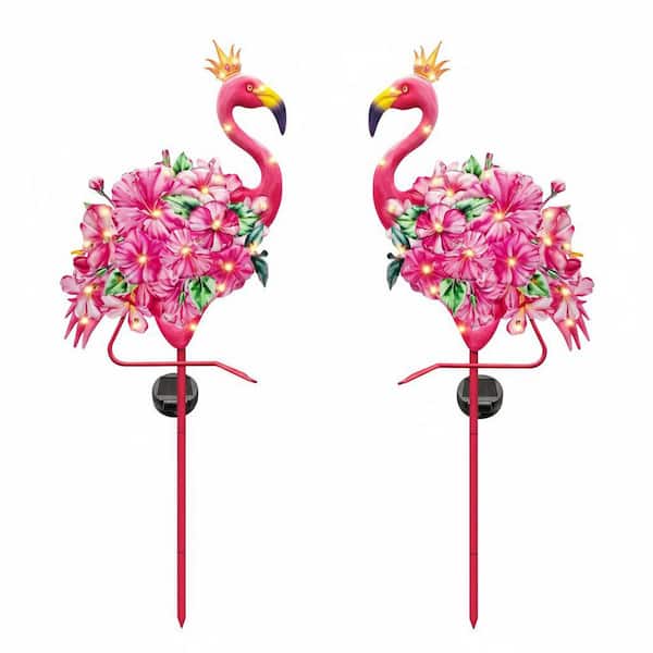 2-Pack 40.5 in Solar Pink Flamingo Garden Stakes - Metal Outdoor Lights