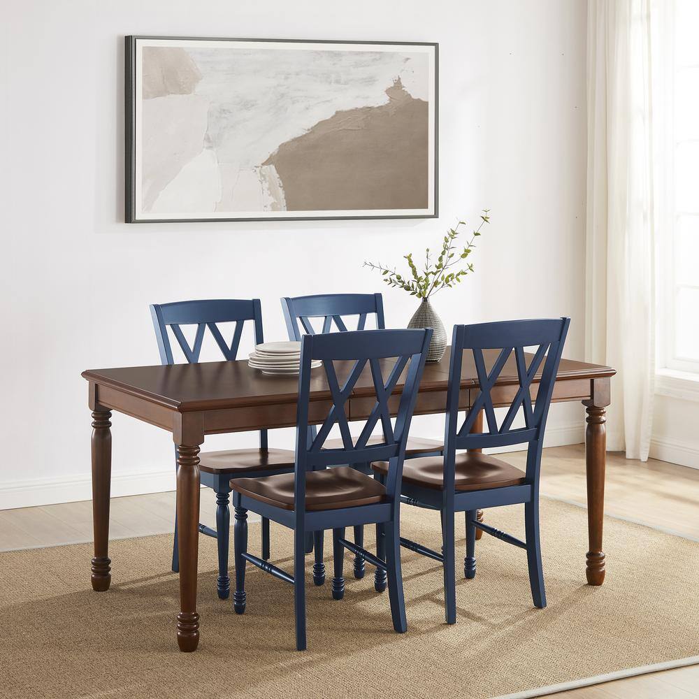 Shelby 5-Piece Navy and Cherry Dining Table Set
