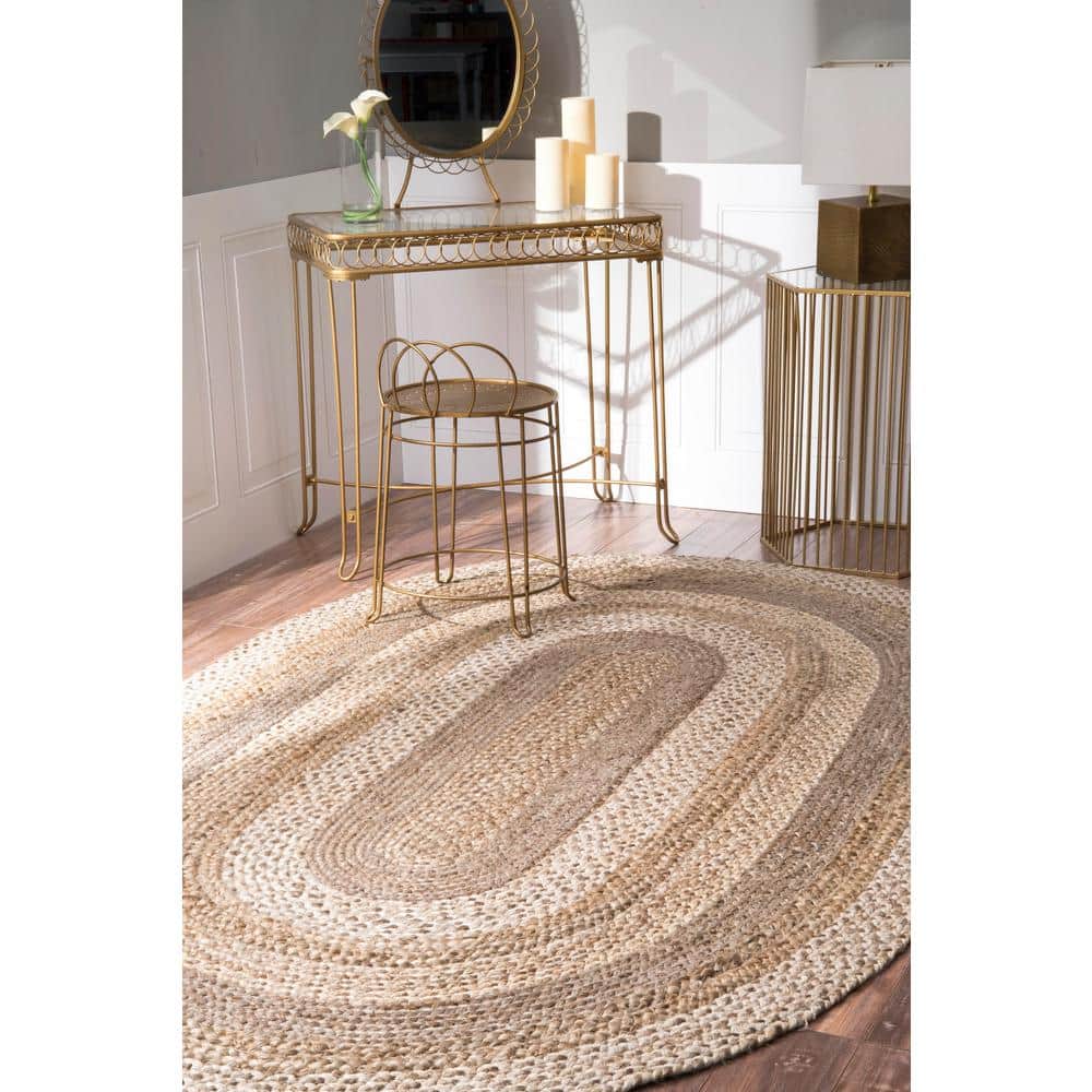 Handmade Black Braided Oval Jute Area Rug, 5' x 8'