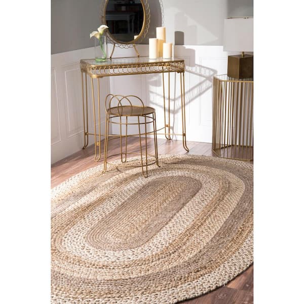 Charlene Border Jute Natural 8 ft. x 10 ft. Oval Rug