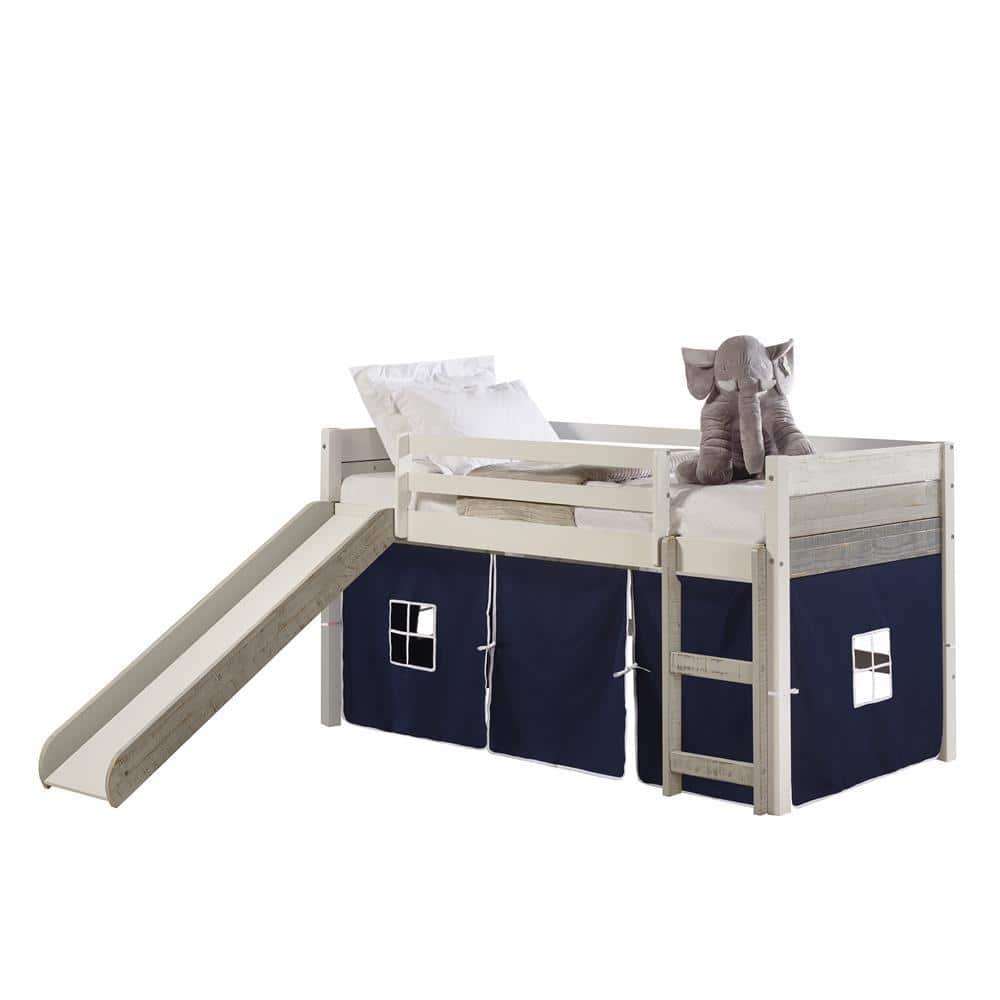 Donco Kids Grey and White Twin Loft Bed with Ladder, Slide and Tent 5000ATGW_750CTB The Home