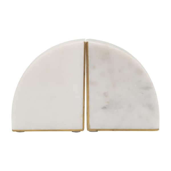 4 in. x 5 in. White Marble Stone Modern Pie Design Bookends (Set of 2)