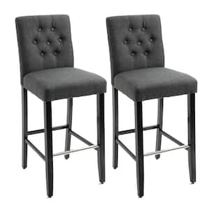 44 in. Grey Tufted Wood Steel 30.25 in. Bar Stool with Linen Seat (2-Pack)