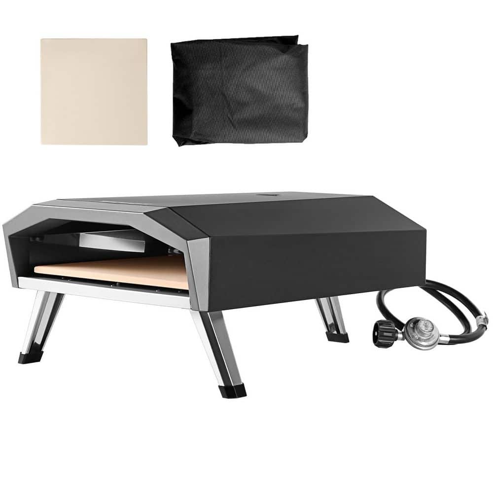 Outdoor Pizza Oven, Propane Powered, 13 in. Thick Stainless Steel with Pizza Stone, Portable Pizza Grill in Black