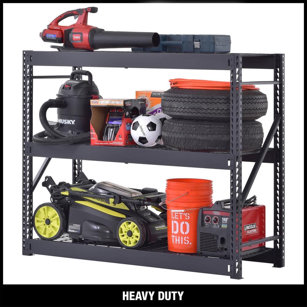 Husky 3-Tier Industrial Duty Steel Freestanding Garage Storage Shelving Unit in Black (65 in. W x 54 in. H x 24 in. D)