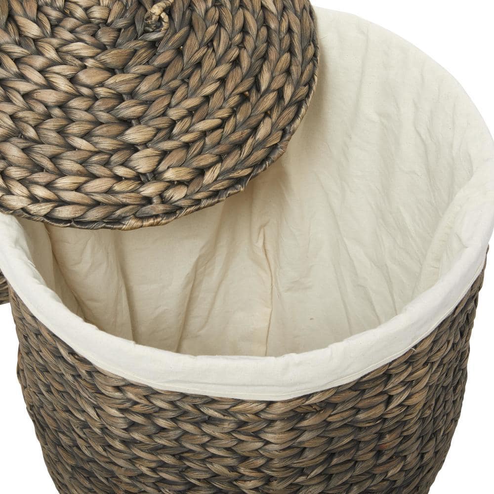 Traditional Seagrass Round Storage Basket with Lid - Dark Brown
