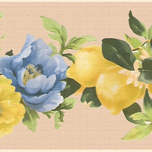 Falkirk Dandy II Yellow Green Blue Lemons Flowers Floral Peel and Stick Wallpaper Border