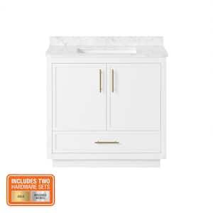 Tamsin 36 in. Single Sink White Bath Vanity with White Round Corner Engineered Marble Top (Assembled)