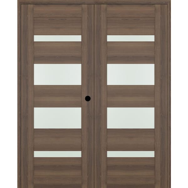 Belldinni 07-01 56 in. x 96 in. Left Active 4-Lite Frosted Glass Pecan Nutwood Wood Composite Double Prehung Interior Door