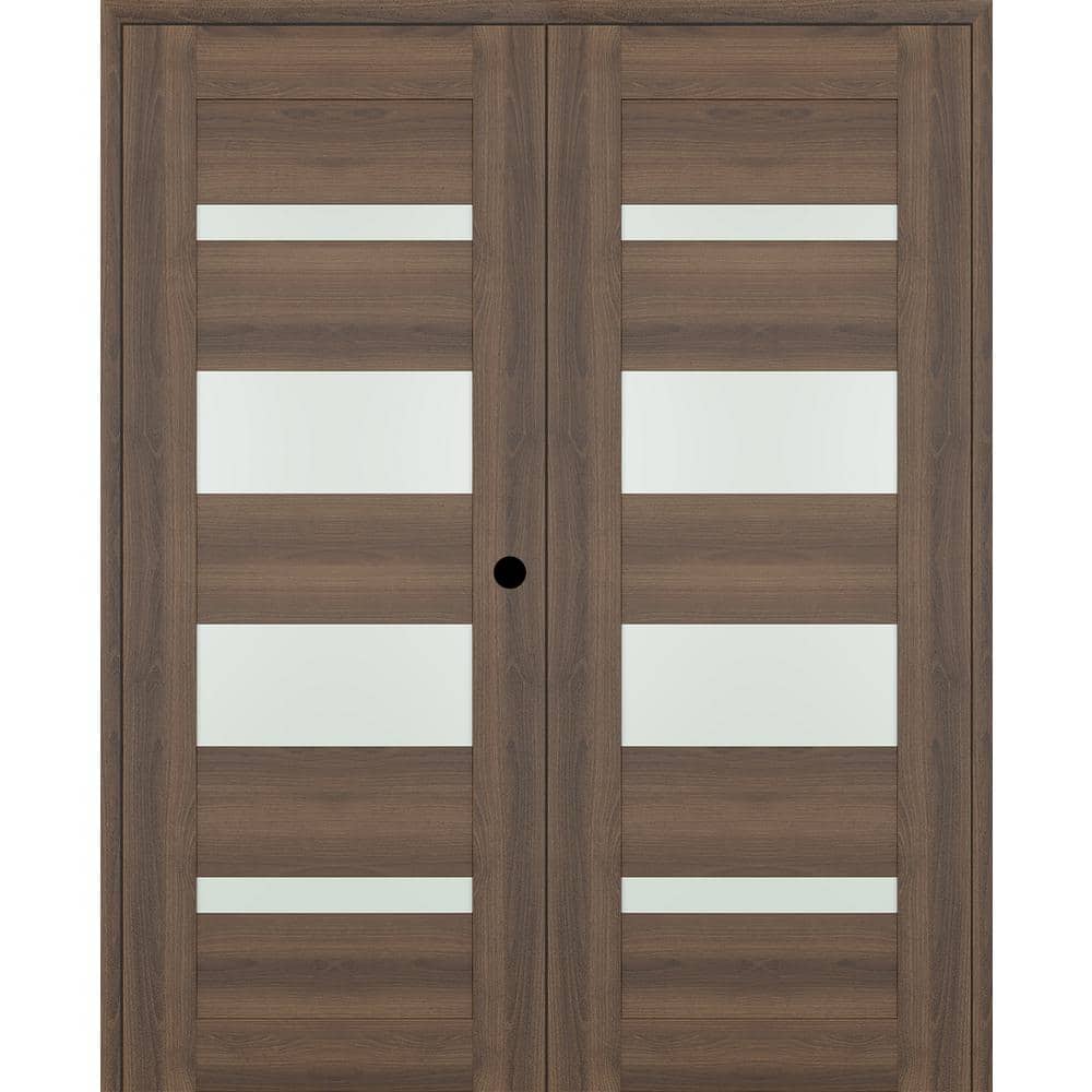 Vona 07-01 72 in. x 80 in. Left Active 4-Lite Frosted Glass Pecan Nutwood Wood Composite Double Prehung Interior Door price history on PriceWatchPro