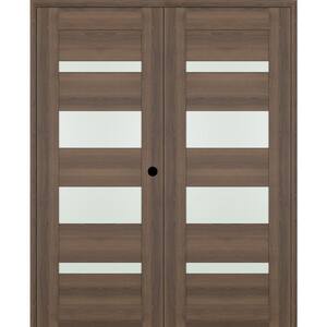 Vona 07-01 36 in. W. x 84 in. Left Active 4-Lite Frosted Glass Pecan Nutwood Wood Composite Double Prehend Interior Door