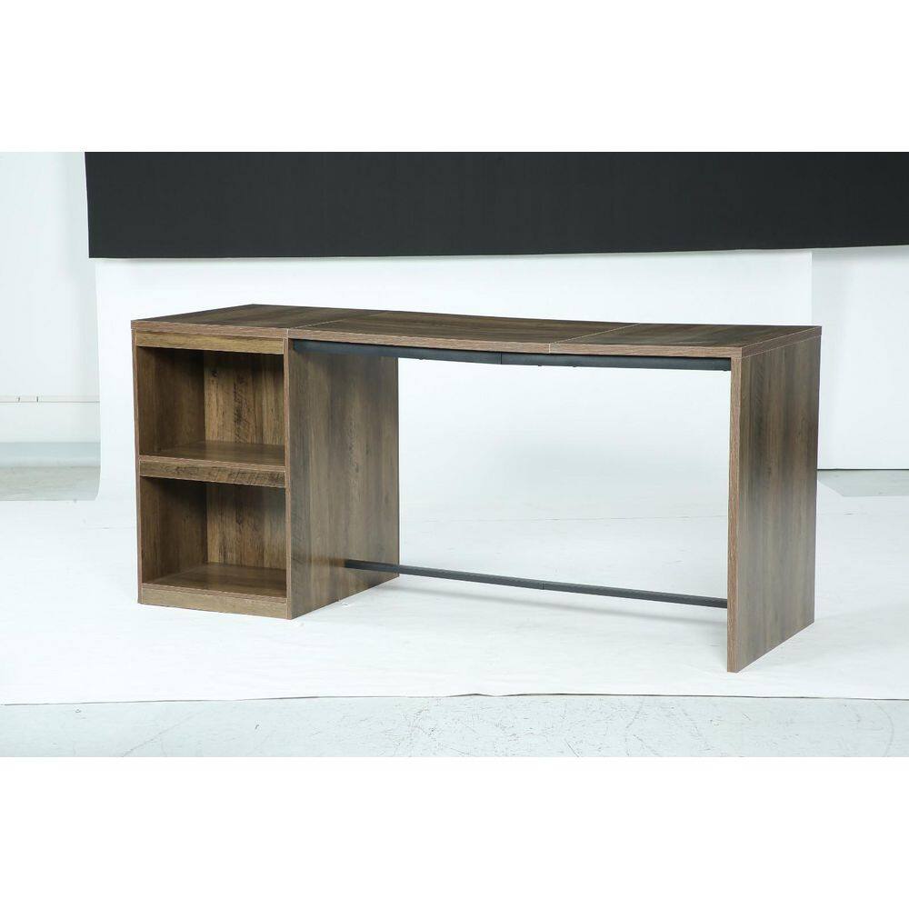 35.43 in. Rectangle Wood Bar Table Seat 4, Large CountertopHeight Table with Mini Fridge Space, 2 Shelves for Home Bar