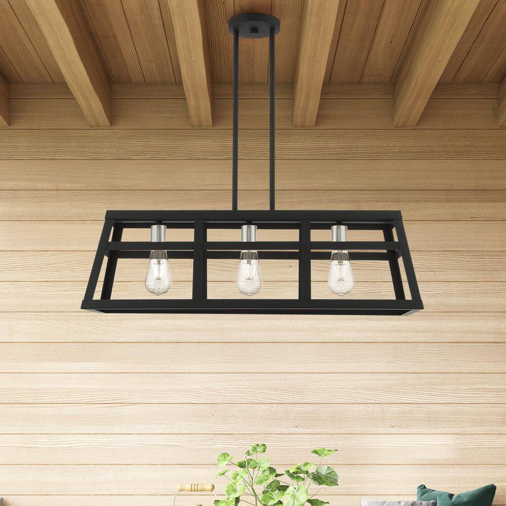 Schofield Black and Brushed Nickel 3-Light Linear Cage Chandelier