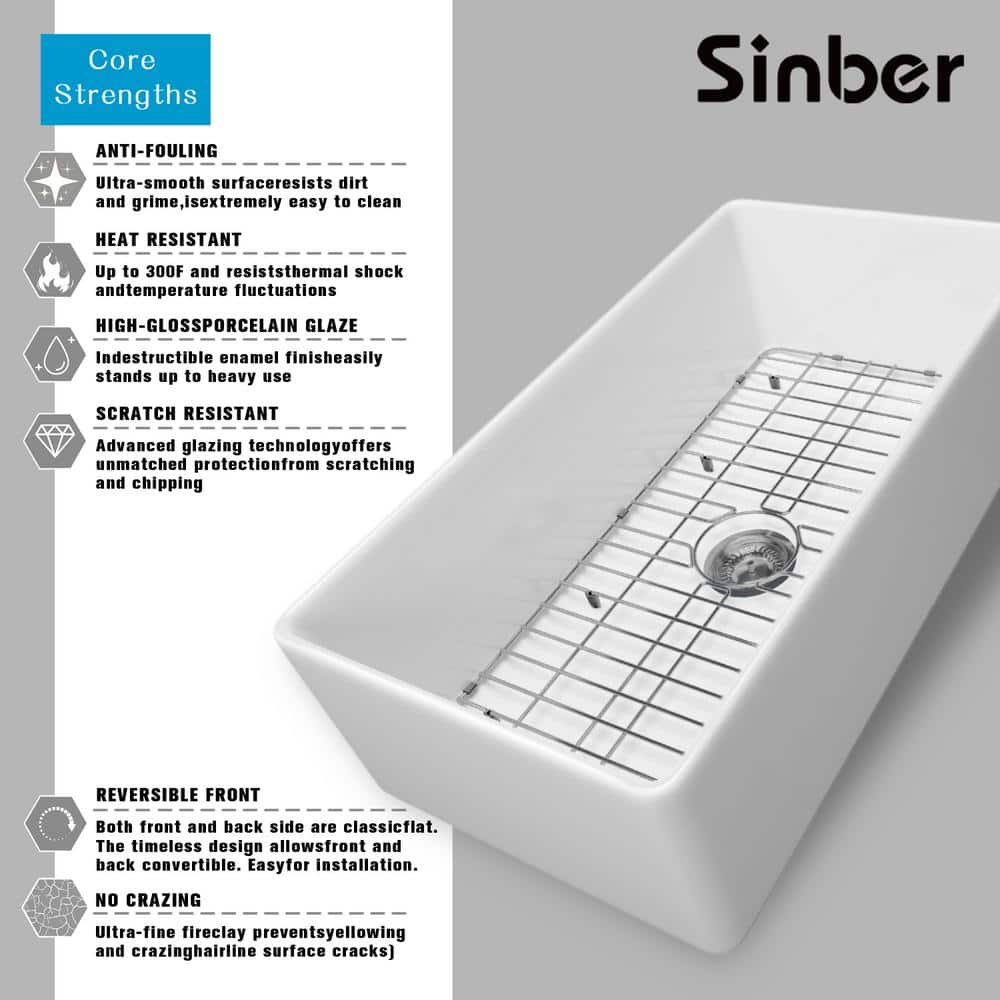 Sinber 33" White Fireclay Farmhouse Apron Kitchen Sink