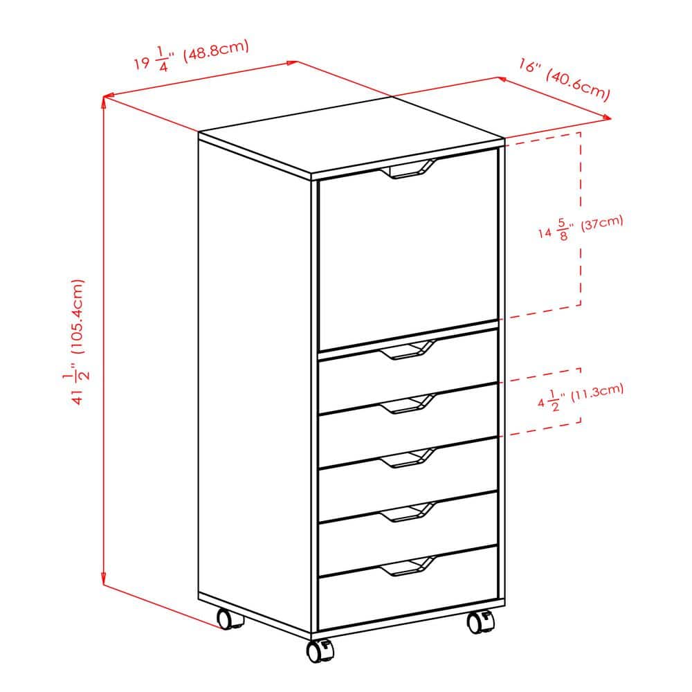 Winsome Halifax 5-Drawer White Composite Wood Cabinet with Casters