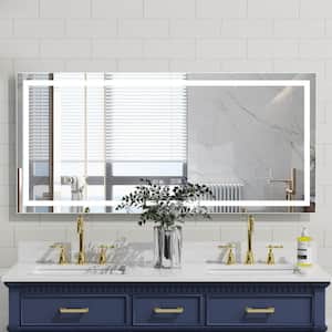 DELX 60 in. W x 28 in. H Large Rectangular Frameless LED Light Anti-Fog Wall Bathroom Vanity Mirror in Glass Polished