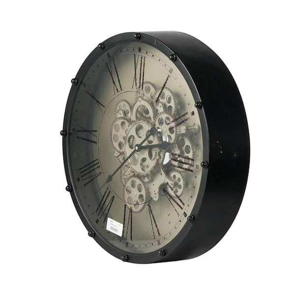 A & B Home Black Roman Numeral Gear Wall Clock