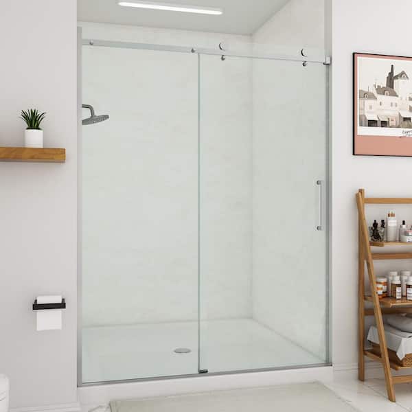 59 in. W x 75 in. H Sliding Frameless Shower Door in Chrome with 5/16 in.(8 mm) Clear Glass