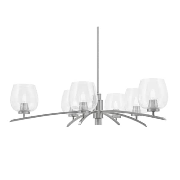 Unbranded Siena 31.75 in. 6-Light Graphite Chandelier with 6 in. Clear Bubble Glass Shades, no bulbs included