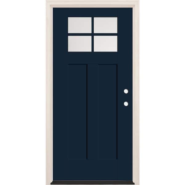 Builders Choice 36 in. x 80 in. Left-Hand 4-Lite Clear Glass Indigo Painted Fiberglass Prehung Front Door with 6-9/16 in. Frame
