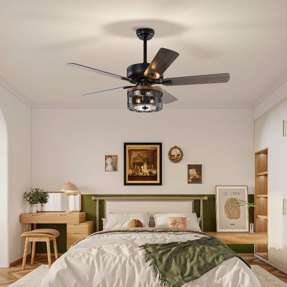 Nestfair 52 in. Modern Indoor Matte Black Ceiling Fan with Remote ...